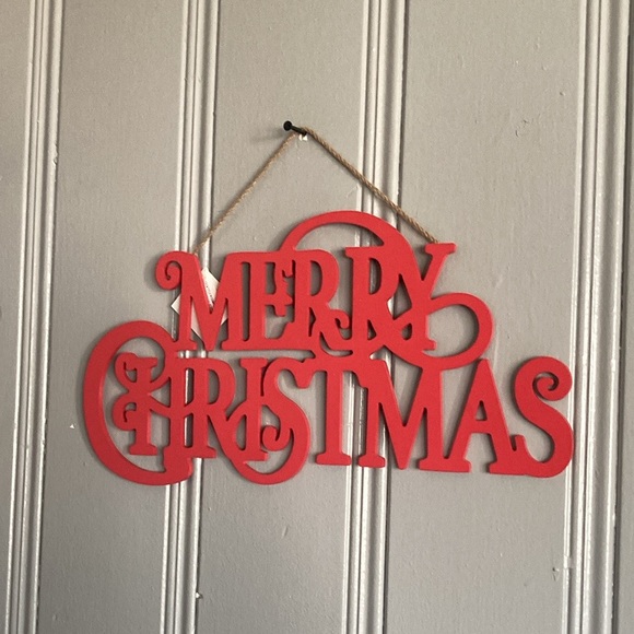 NWT- Beautiful Red Wooden- MERRY CHRISTMAS Decoration Sign 9-1/2”x 17-3/4” - Picture 5 of 10